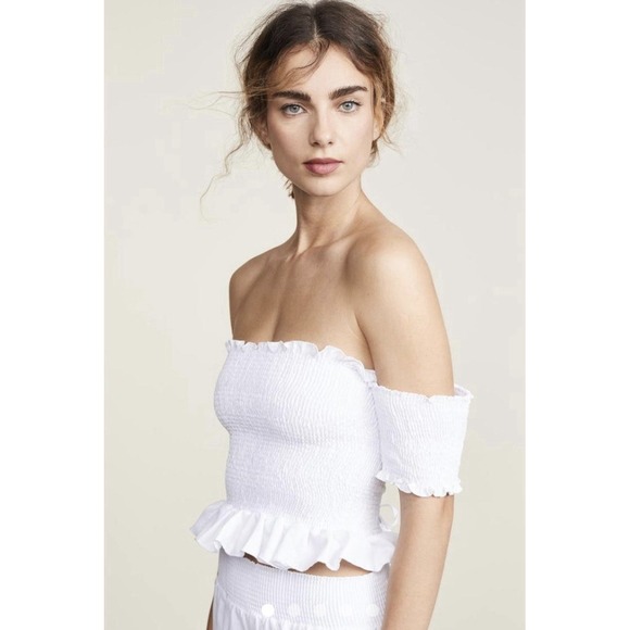 Peixoto Tops - Peixoto White Womens Nina Smock Grommet Lace Up Crop Top Off Shoulder $80 Size S